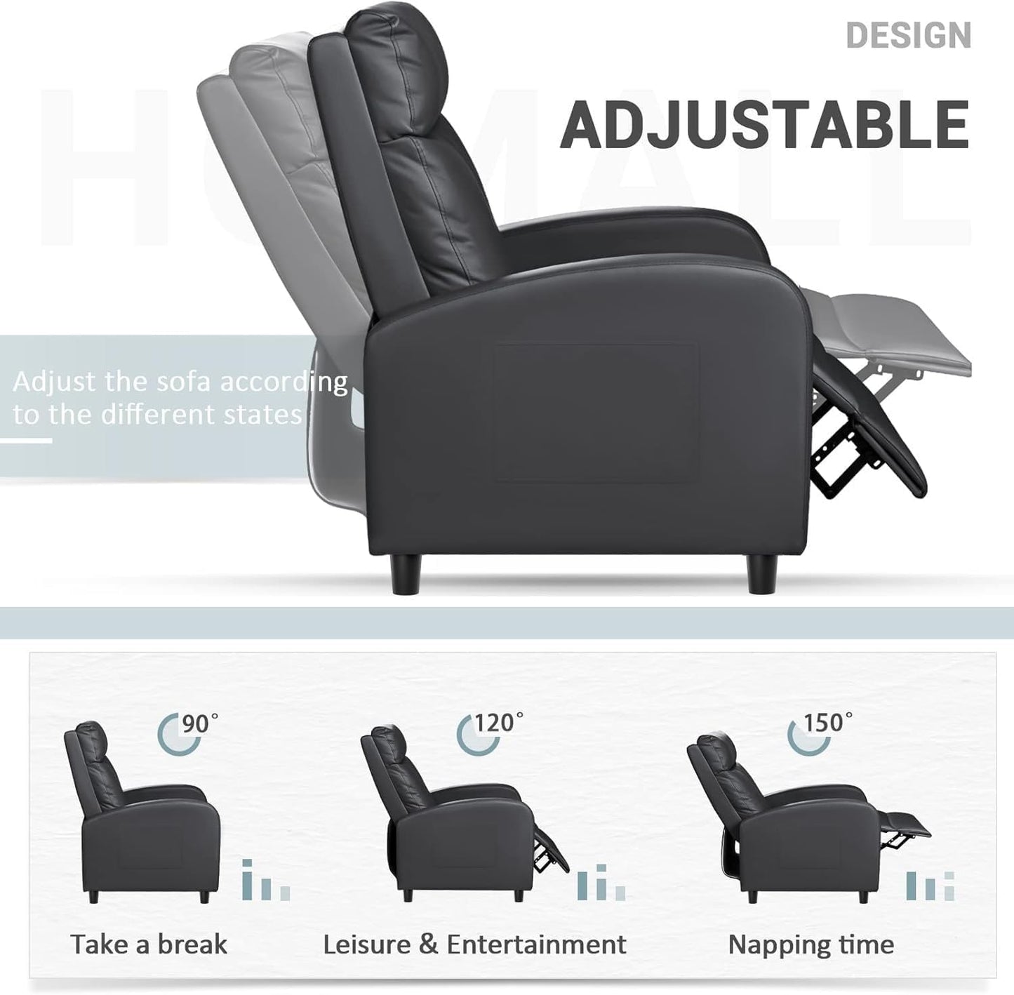 Leather Recliner Chair with Wider Armrests Lumbar Support Reclining Sofa Chairs for Adults Long Hours Sitting Living Room Home Theater Seating