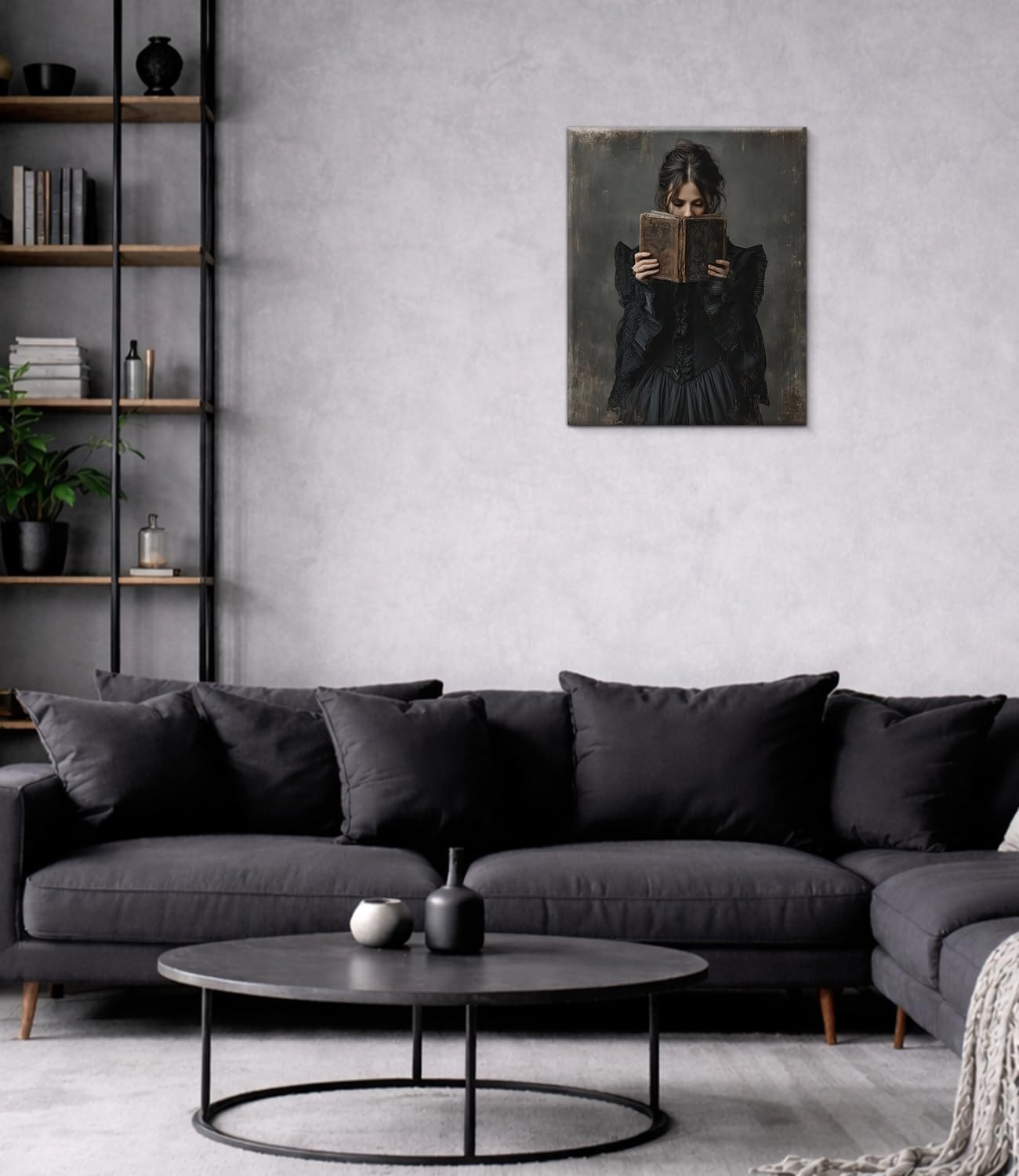 Victorian Woman Reading Wall Art Print - Vintage Bookish Woman Canvas Poster Painting - Dark Academia Wall Decor for Home Reading Nook Library 8x10 Inch Framed