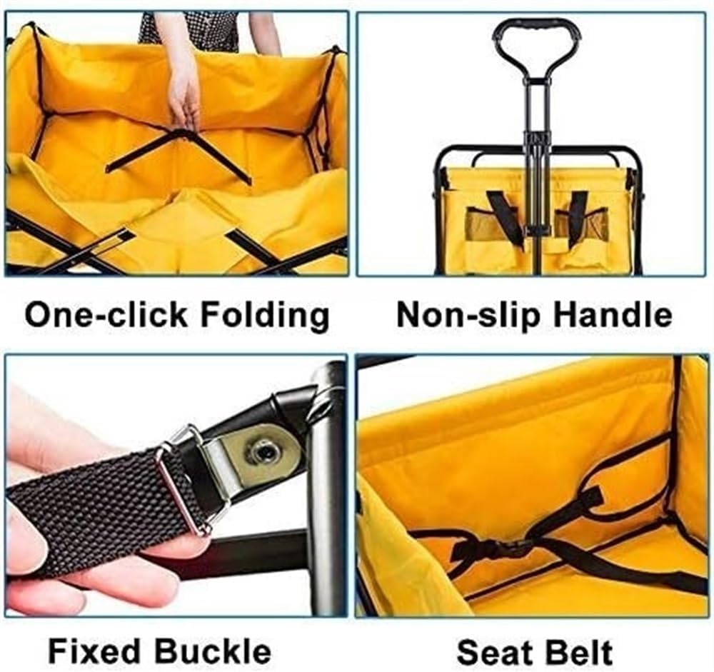 Portable Camping Cart,Outdoor Folding Wagon Cart for Camping Beach Garden Heavy Duty Utility Wagon with Waterproof Design Sports Festival Trolley (Red)