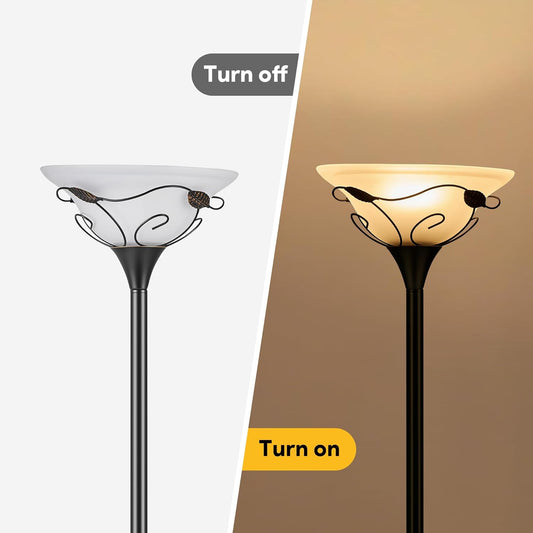 VONLUCE 68" Floor Lamp for Living Room, ETL Listed Standing Lamp with Cloud Frosted Glass Shade Curling Vine Edge, Vintage Tall Lamp for Bedroom Home Office with Foot Switch Standard E26 Socket