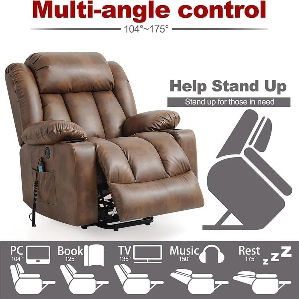 Comfortable Power Lift Recliner with Massage & Heat – Electric Stand-Assist Chair with Breathable Leather, Smooth Motorized Recline, Designed for Seniors & Limited Mobility