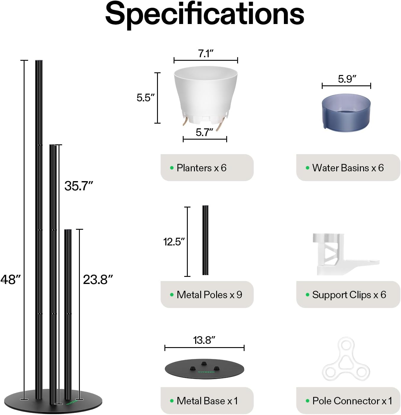 VIVOSUN Metal Plant Stand, 6-Tier Tall Vertical Planter Tower with Self-Watering Planters, Modular Shelf for Indoor & Outdoor Use