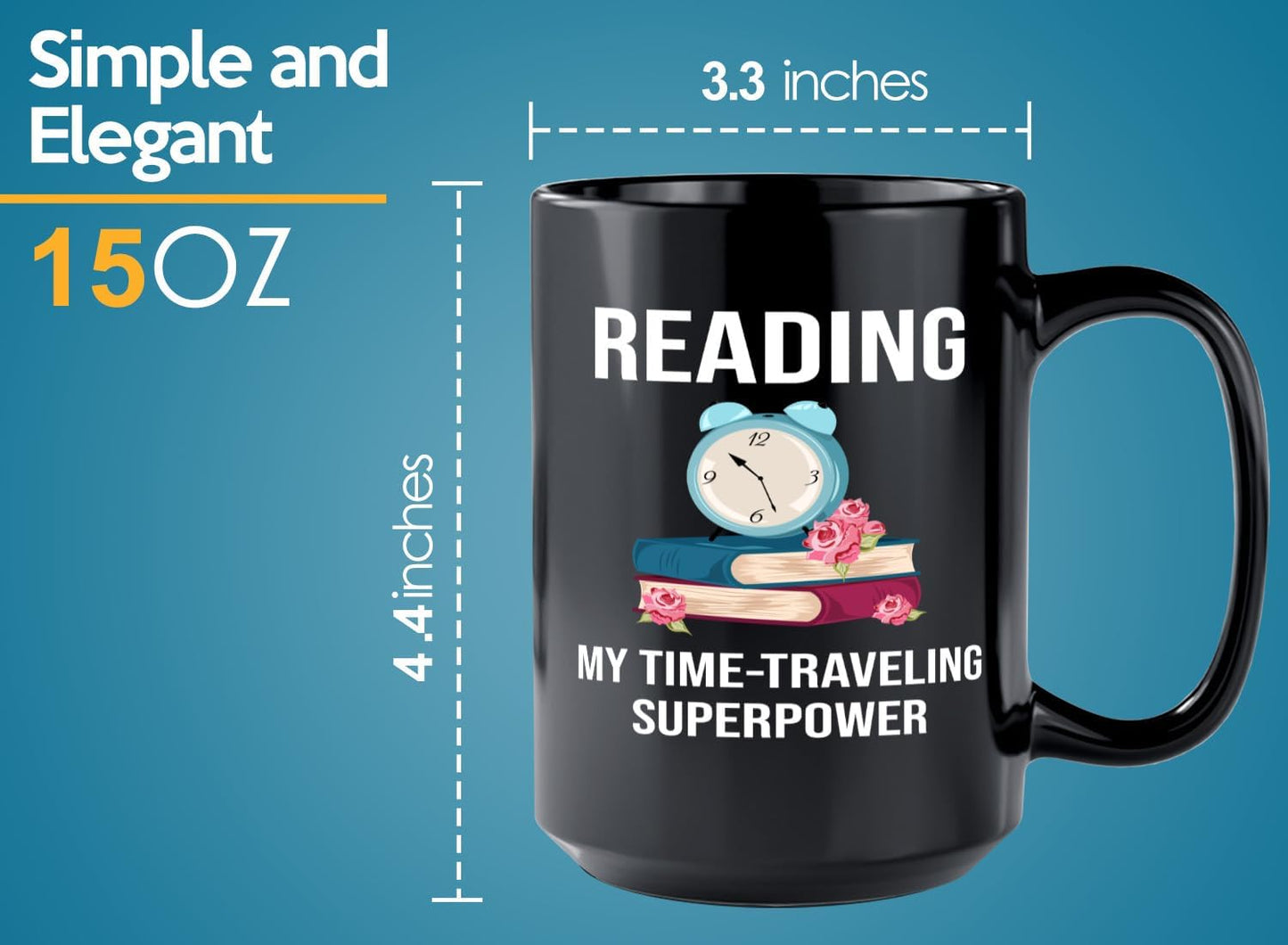 Book Lover Coffee Mug 15oz Black -Time-traveling Sprpwr - Gift For Poets Bookish People Bibliophile Librarian Book Club Reader