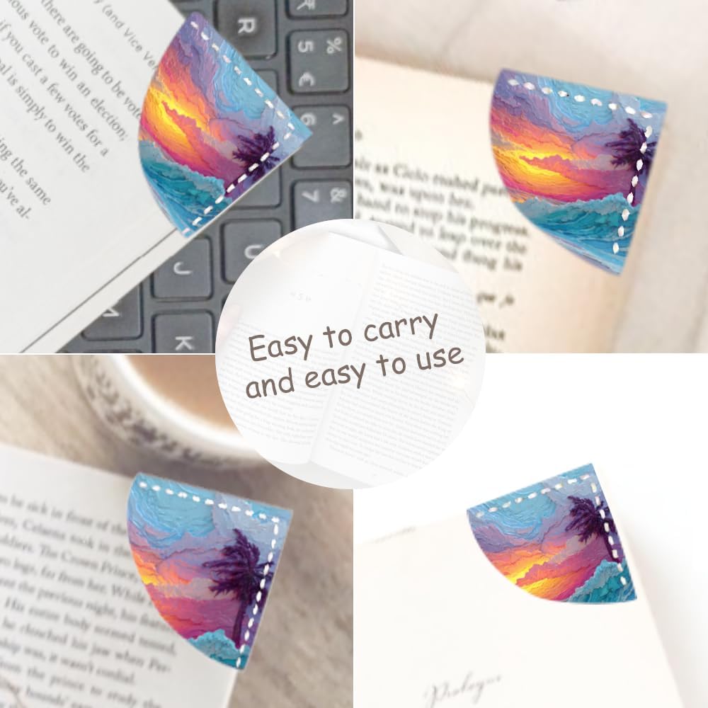 2PCS Leather Bookmarks 3.54 x 3.54 Inch Tropical Sunset Beach Design Reading Accessories for Books Journals Bibles Travel Diary Students Teachers and Book Lovers Gift