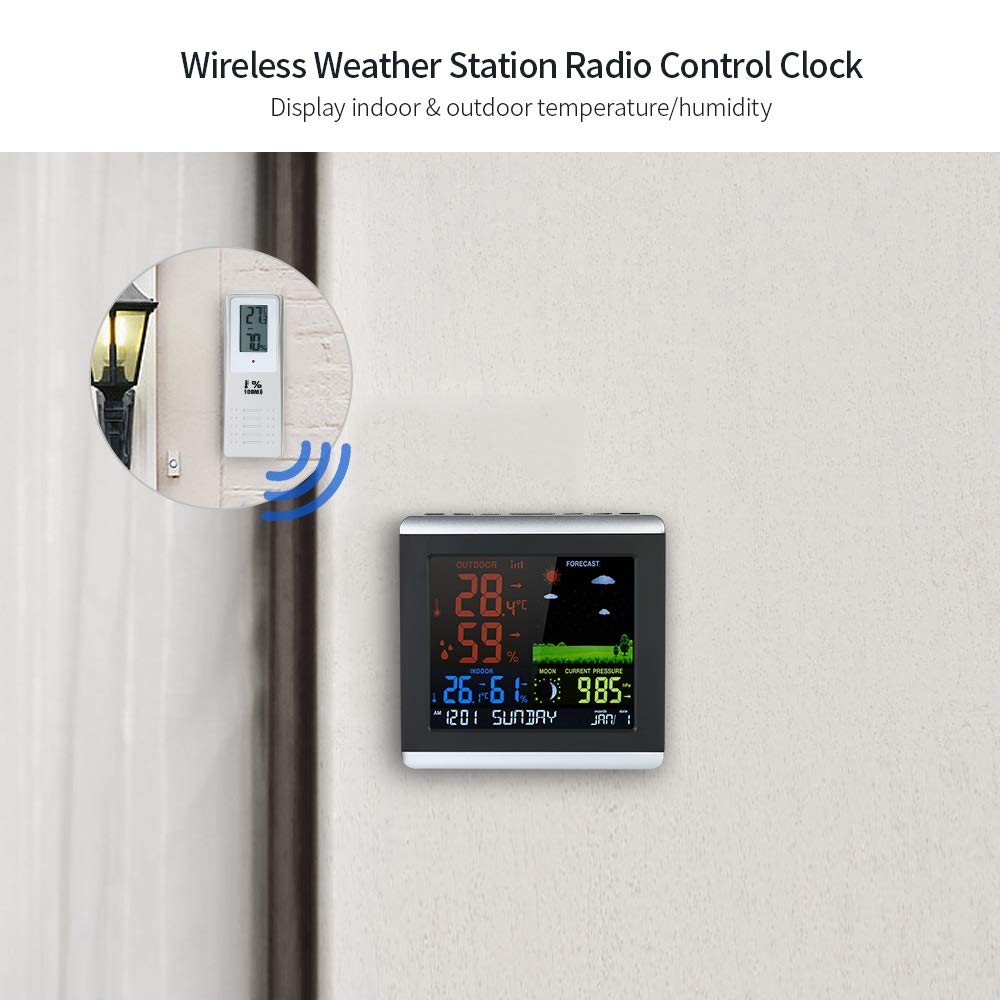 Digital Thermometer Hygrometer Weather Station,Color LCD Forecast Clock