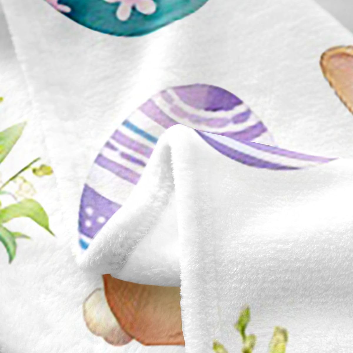 Manfei Happy Easter Flannel Blanket Cute Rabbit Colorful Egg Throw Blanket Watercolor Flower Leaf Cozy Throws for Bed Couch Sofa,Kids Boys Girls Room Decor,Soft and Breathable(30 x 40 Inches)