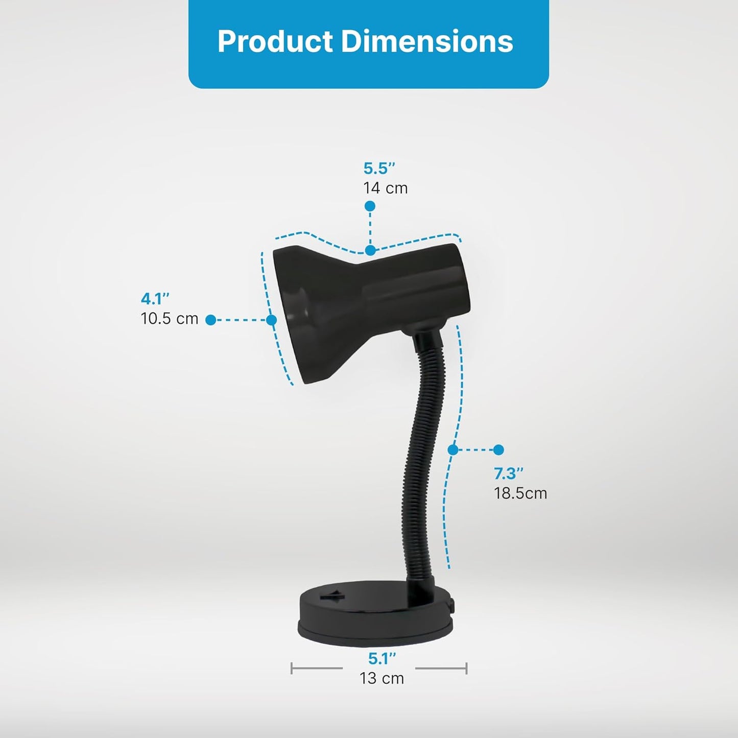 Xtricity LED Desk Light, 360° Adjustable Gooseneck, Home and Office Lamp with 7W A19 Bulb, 120V, On/Off Switch, 14” Height - Reading Lamps for Bedside Table, College Dorm (Black Finish)