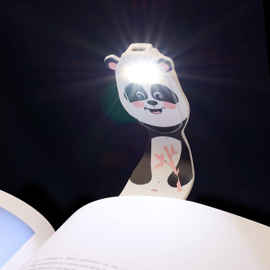 Gifts for Readers & Writers Rechargeable Book Light for Kids, Clip On Reading Light for Bed, 2in1 Flexilight Pals & Bookmark, 12 Hours of Light Once Charged, Includes USB Cable & 2 LED Lights, Panda