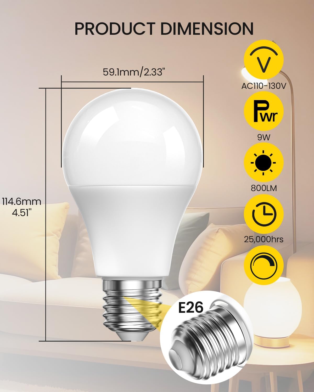 A19 LED Light Bulbs with Remote Control, 9W LED Bulbs 60W Equivalent, 3000K-6000K Stepless Dimmable, E26 Base, Remote Control Light Bulbs with Timing, Memory Function, for Home Decor, 1Bulb & 1Remote