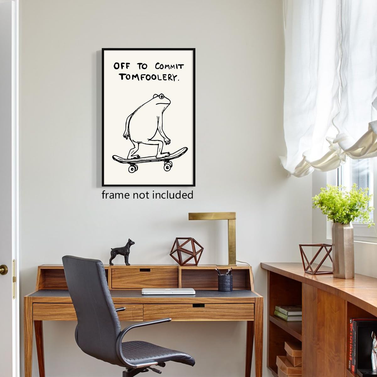 Xianyojafa Frog Poster, Quote Off To Commit Tomfoolery Canvas Wall Art, Cool Skateboard Frog Print, Funny Animal Posters for Room Aesthetic 16x24in Unframed