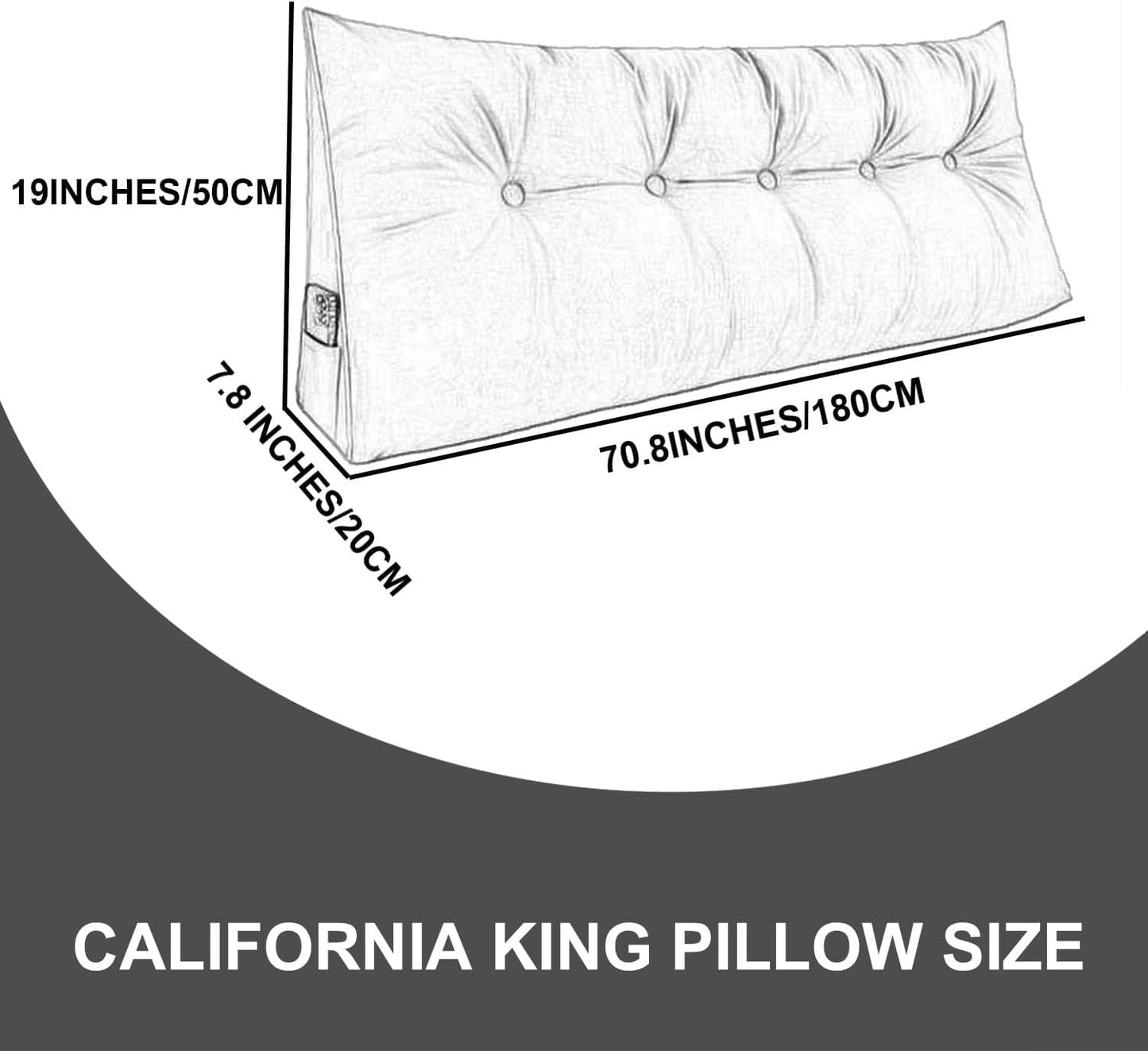 Large Triangular Headboard Pillow Daybed Back Wedge Pillow Bolster Reading Backrest Pillow Body Positioning Support Cushion with Removable Cover(Size:180x20x50cm(70x7.8x20),Color:B)