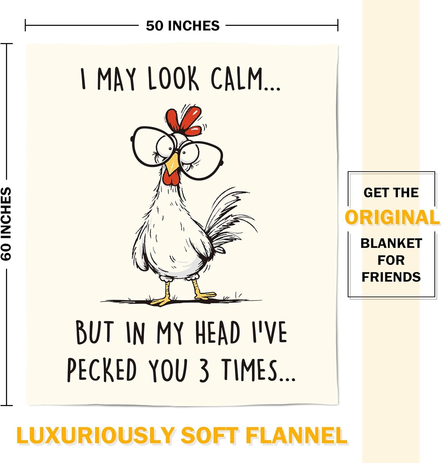 Funny Chicken Blanket, Birthday Gifts for Women Men, Unusual Gifts for Friends Sister Coworker Mom, White Elephant Gift, Super Soft Flannel Throw Blanket, 60" L x 50" W