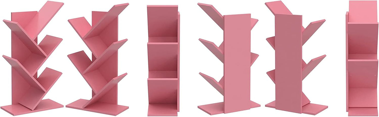 Tree Bookshelf,4-Layer Floor Standing Bookshelf,The Desktop Bookshelf Can Hold Books,Magazines,CDs and Photo Albums,Office Storage Rack,Pink