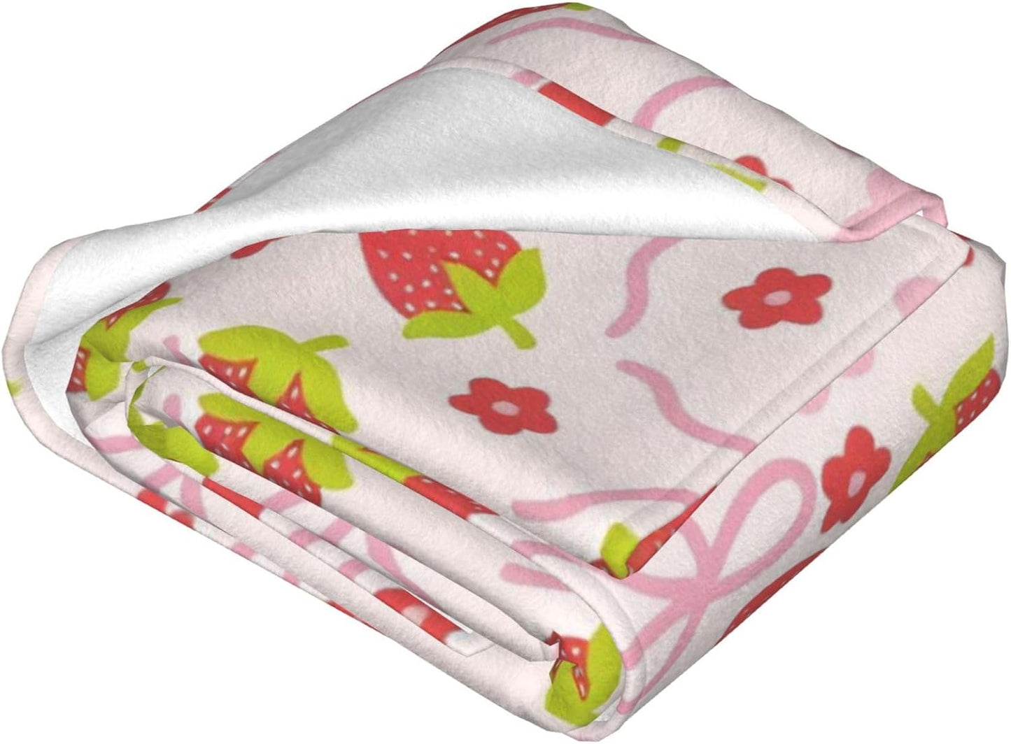 Cute Strawberry Bow Decor Throw Blanket Pink for Kids - Soft Fleece Throw Home Decor for Girls Women Teens as Birthday Gifts, Cozy Fruit Pattern Blankets for Couch Bed Camping 50x40inches