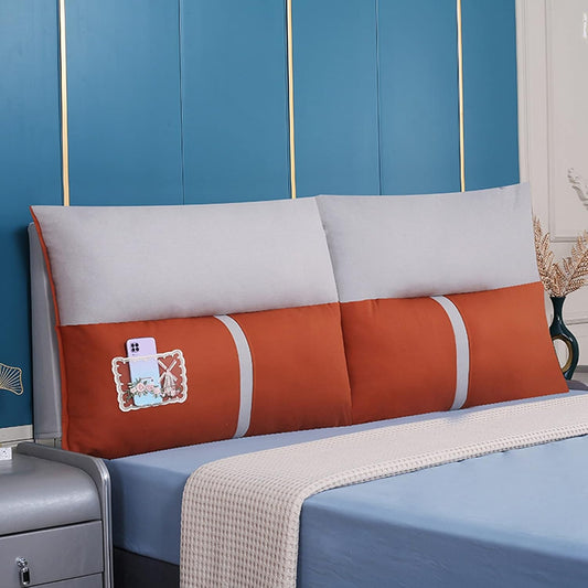 Headboard Bed Backrest Cushion Lumbar Support Cushions Reading Pillows Rectangular Bed for Twin Full Bueen and King Sizes 5 Colour 5 Size (Colour: (Blue+Gray) Size : 90 x 60 x 13 cm (Orange+Grey) 90 x
