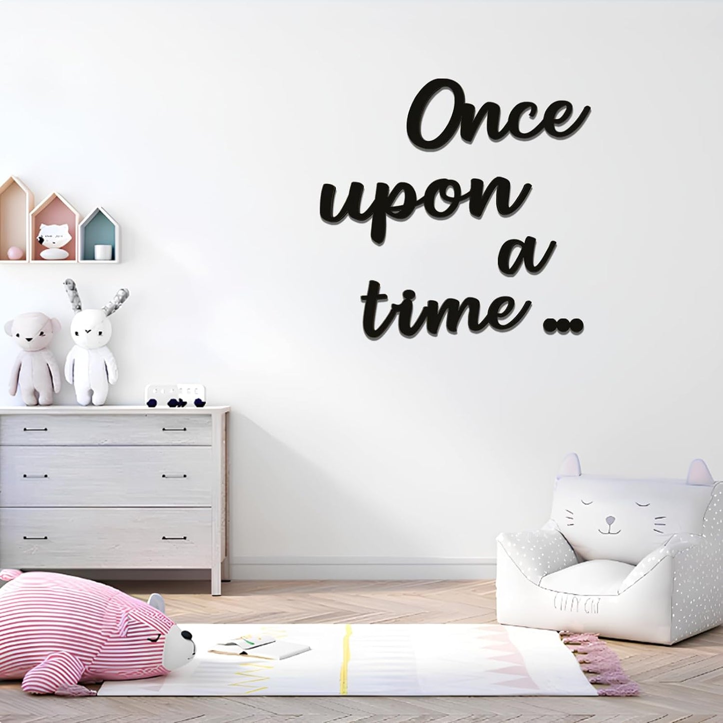Once Upon a Time Sign Nursery Wall Decor Wooden Once Upon a Time Wall Decor for Reading Nook Nursery Bedroom Bookshelf Birthday DIY Decoration (Black)