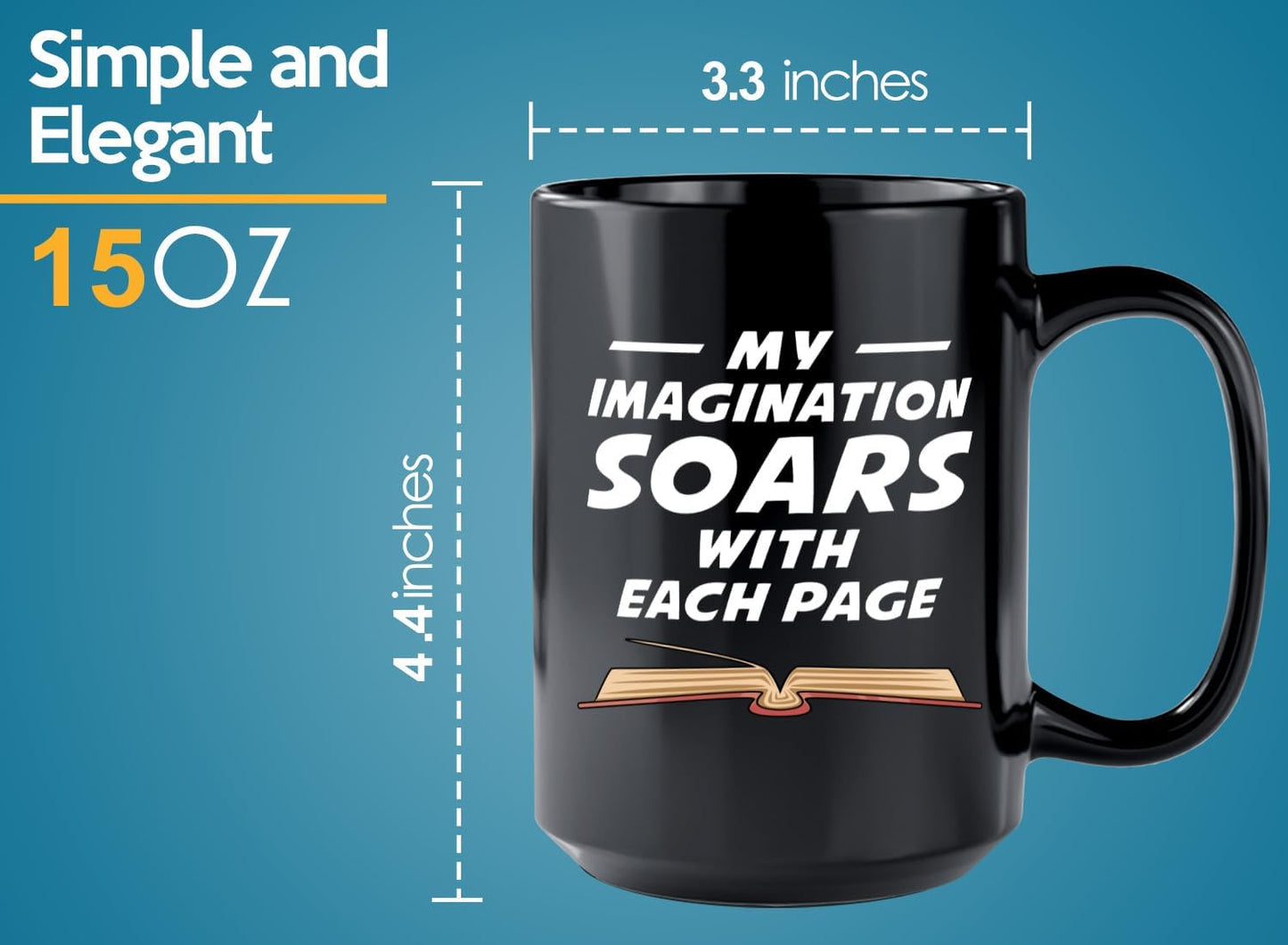 Book Lover Coffee Mug 15oz Black -Imagination Soars - Writer Editor Bookish Librarian Bibliophile Bookish Grammar Philosophers