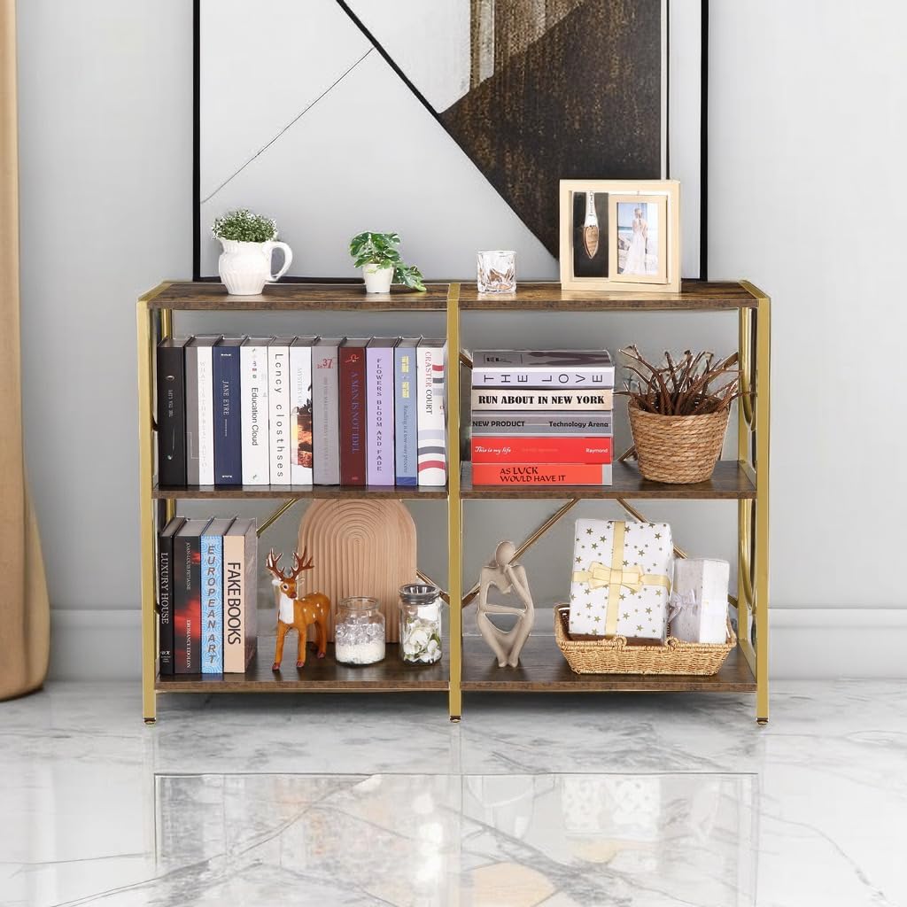 46.5" Rustic Console Table Behind Couch, 3 Tier Sofa Table with Storage Shelves, Modern Entry Table for Foyer Hallway Living Room Bedroom, 3 Shelf Bookshelf, Shoe Rack