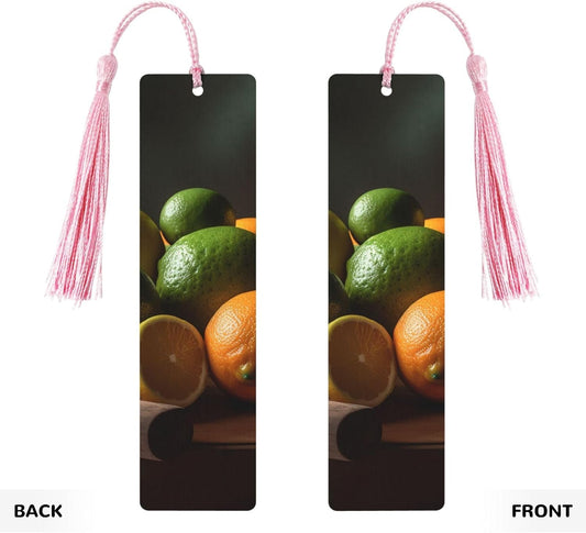 Lemons and Oranges Bookmarks Gifts for Women Men, Wooden Bookmarks for Book Lovers, Vintage Book Marks Ornaments with Tassel, Unique Personalized Reading Page Markers Pink