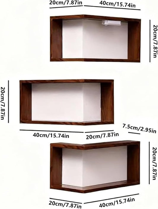 Smart Corner Shelves That Light up Your Space, Set of 3 Corner Floating Storage Shelves,Wooden Wall-Mounted Corner Shelf Display Rack, Space-Saving (Set of 3(LED Light not Included))