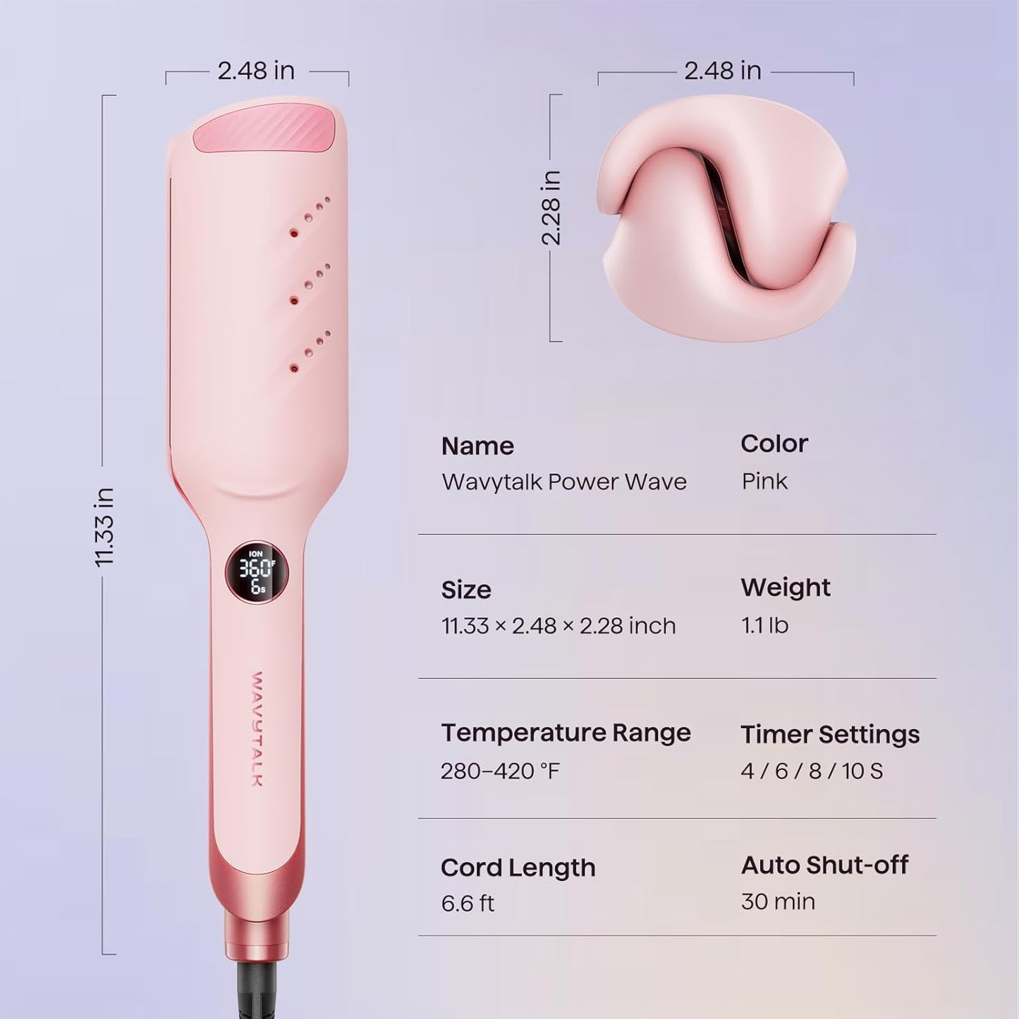 Wavytalk Power Wave Hair Crimper, Curling Iron Hair Crimper Waver, Ventilation Design for Less Damage, Ionic Reduces Frizz, Effortless-Waver, Dual Voltage Crimping Iron, Pink