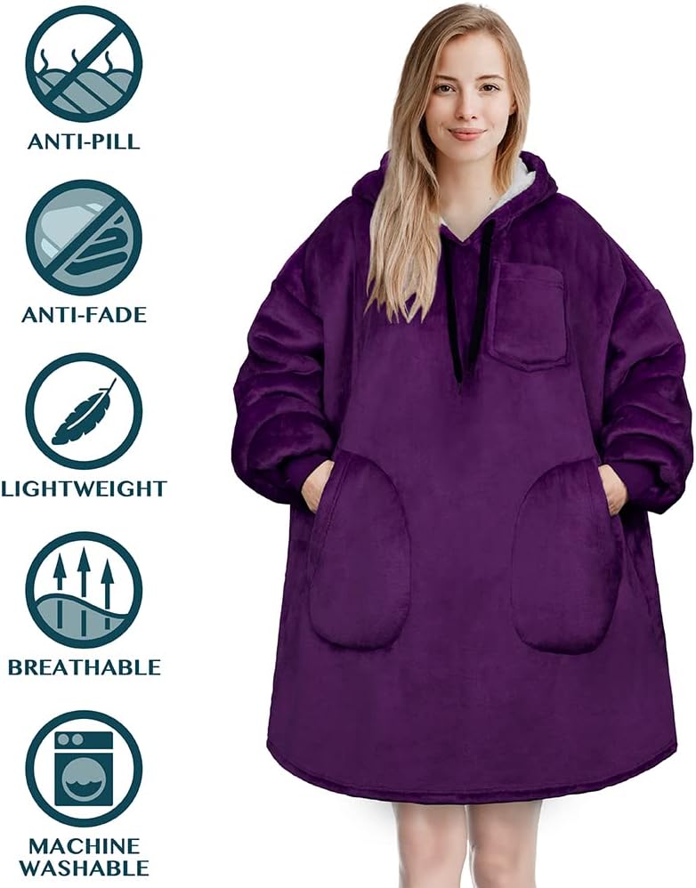 PAVILIA Blanket Hoodie for Women, Sherpa Wearable Blanket Men, Oversized Sweatshirt Blanket, Fleece Hooded Blanket Sweater