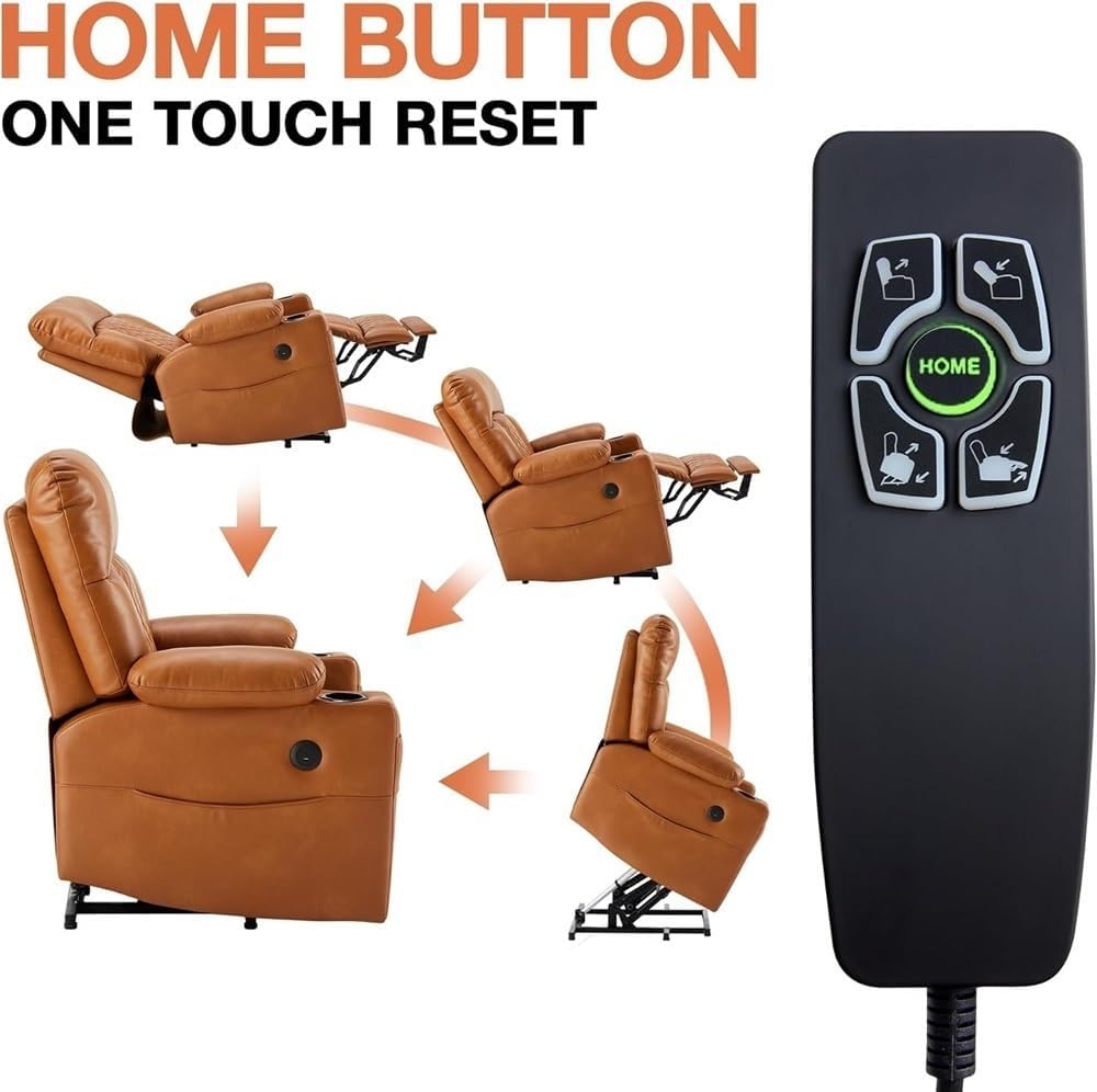 Dual Motor Power Lift Recliner with Heat Massage and USB Electric Recliner Chair with Infinite Position and Extended Footrest Comfortable Leather Seating for Elderly