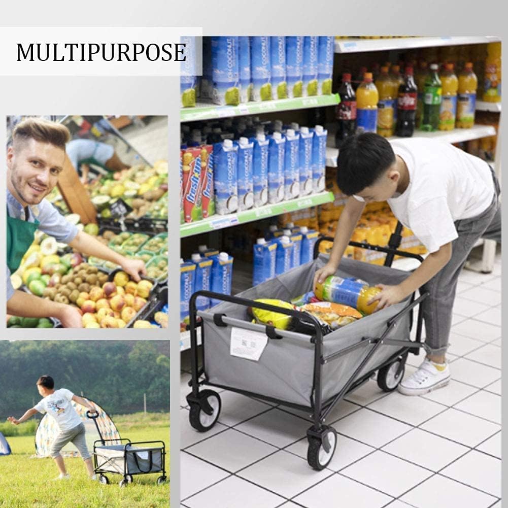 Push and Pu Folding Wagon with Canopy A-Field Coapsible Beach Wagon Outdoor Garden Cart Portable Hand Cart for Grocery ping Picnic Yard (Color : Black)