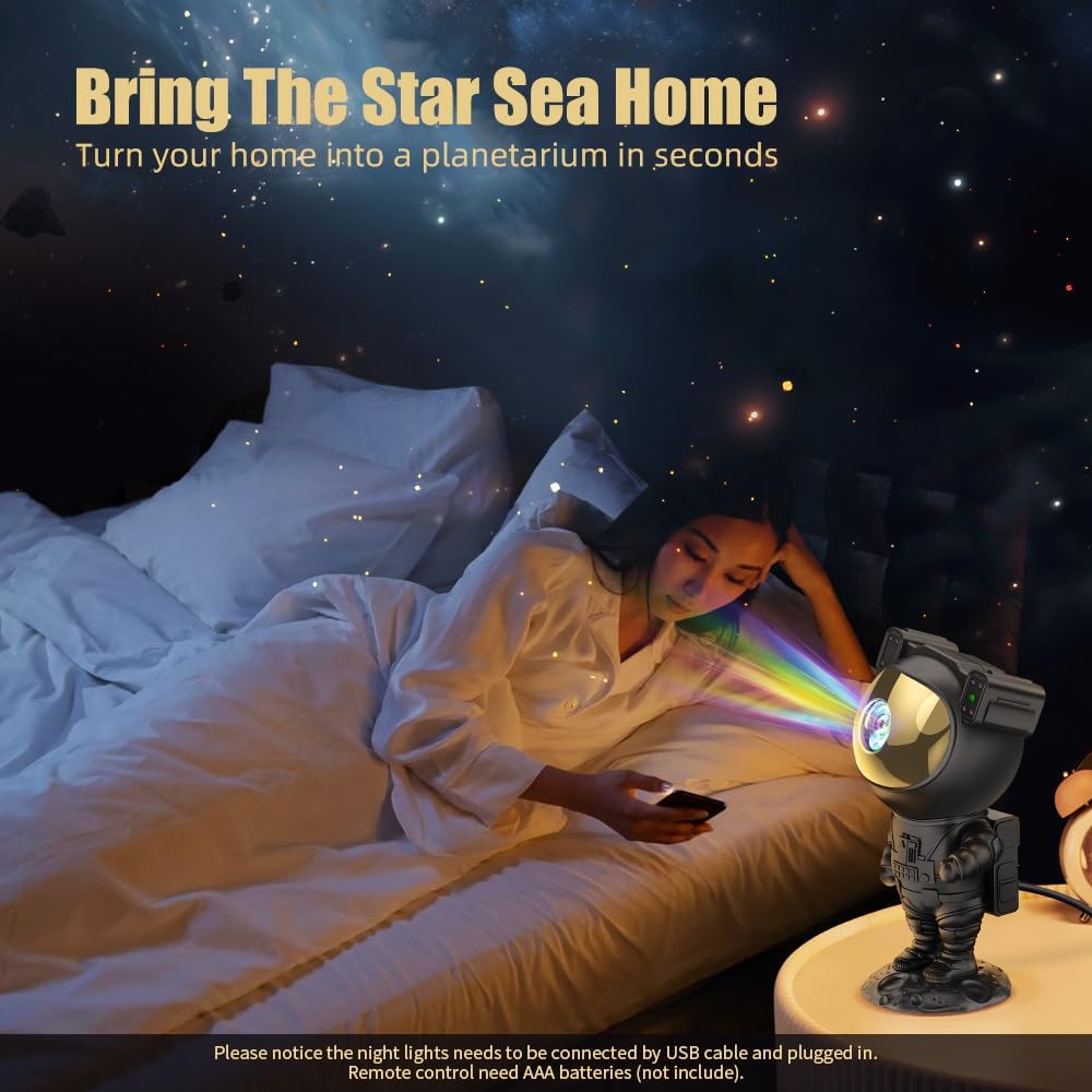 AceGamer Astronaut Galaxy Projector Night Light with Timer and Remote Star Starry Nebula LED Lamp, Gift for Kids and Adults for Bedroom, Christmas, Birthday, Valentine's Day etc. (Black-Golden)