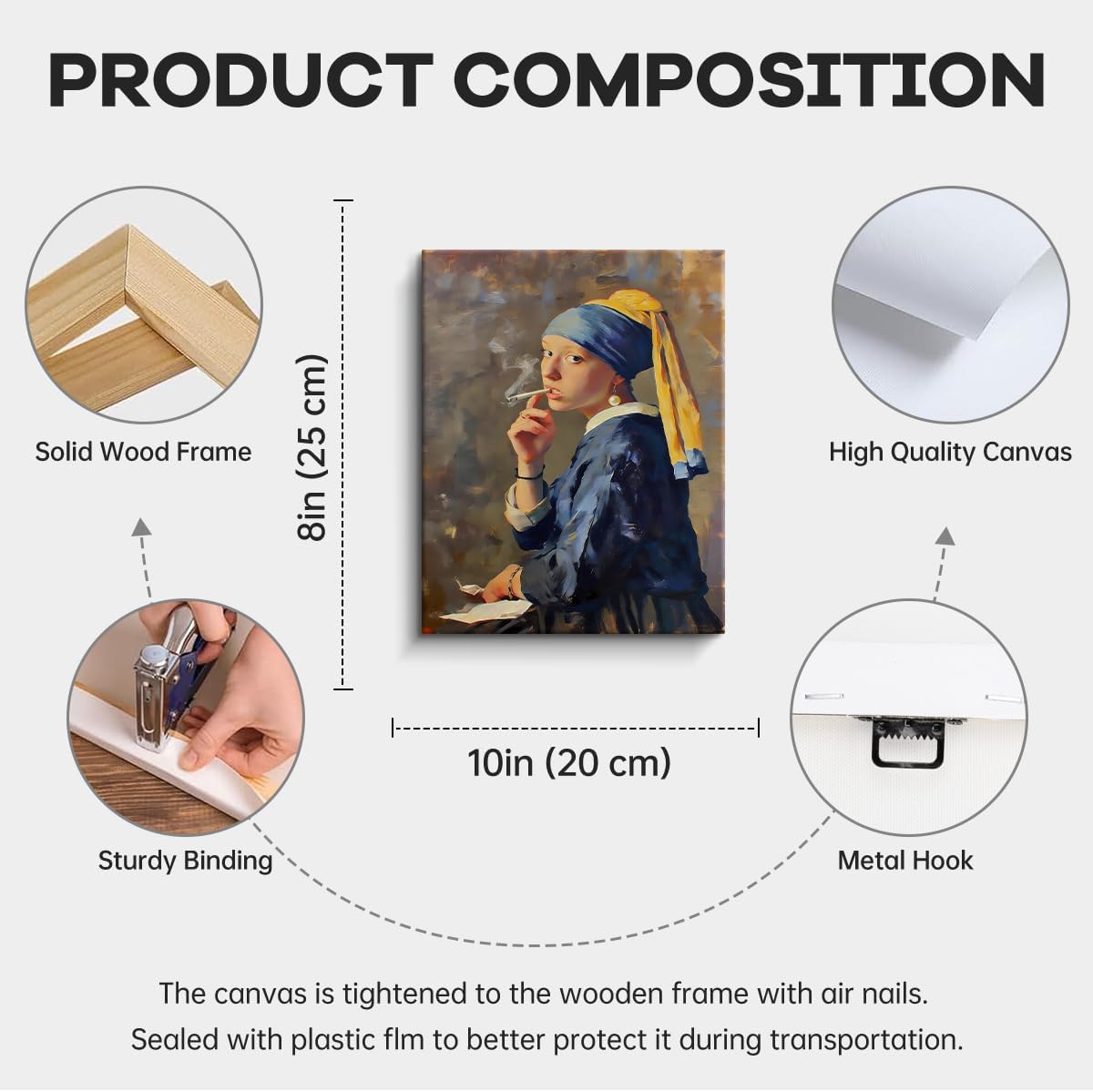 WOXZQ Girl With A Pearl Earring Canvas Wall Art Humorous Smoking Portrait Wall Decor Aesthetic Oil Painting for Bedroom Bathroom Living Room Decor 8x10 Inch