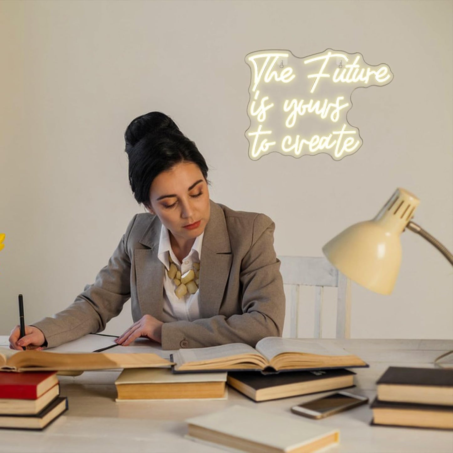 Horseneon The Future is Yours to Create Neon Led Sign, Letters Neon Signs for Wall Decor, Warm White Classroom Neon Light Sign with USB Powered for Classroom Bedroom, Windows, Living Room, Office, Children's Room