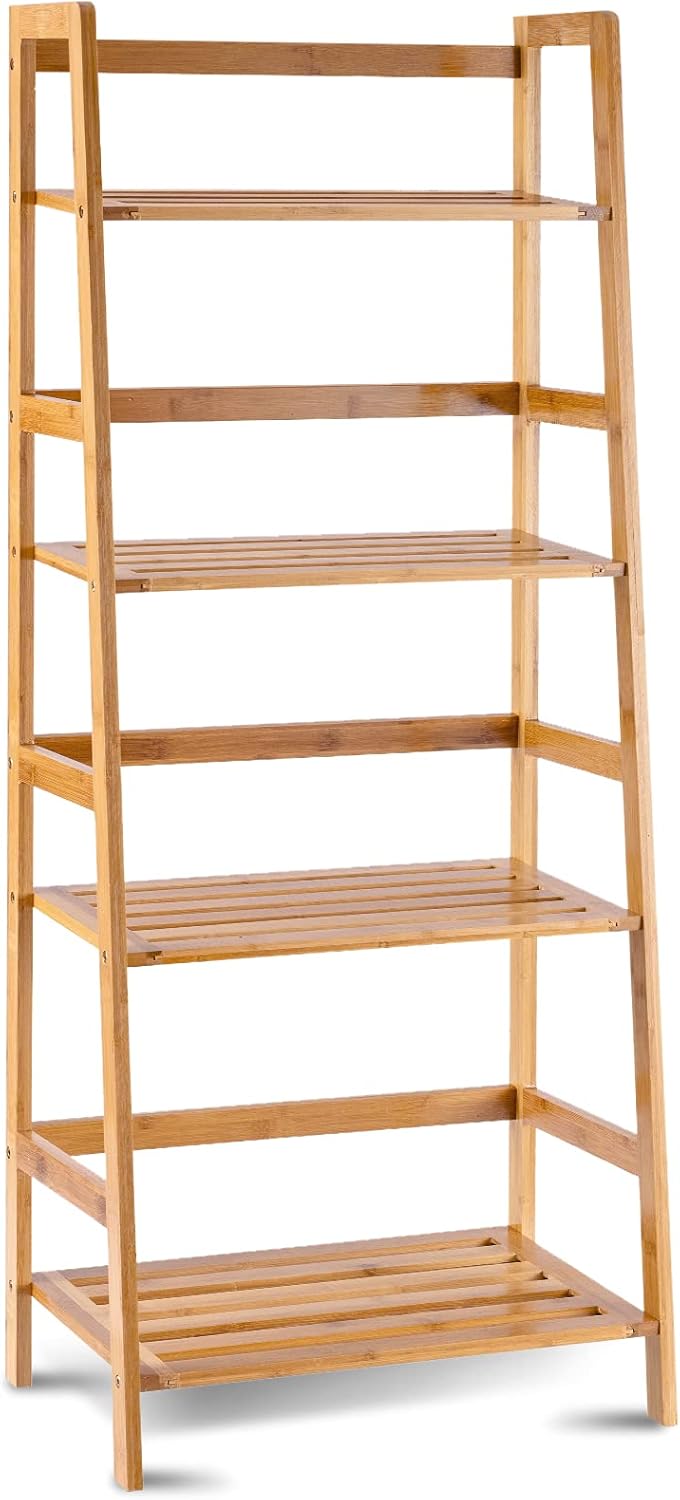 Giantex 4-Tier Bamboo Plant Stand Flower Pots Holder Display Shelf, 47.5inch Ladder Shelf Plants Organizer Rack for Patio Balcony Garden Home, Bookcase Planter Storage Shelving Unit Indoor Outdoor