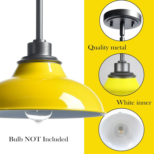 Modern Pendant Light Fixture Yellow Pendant Light Hanging Light Fixture for Kitchen Island Dining Room Bedroom Bar Living Room(Metal Rod)