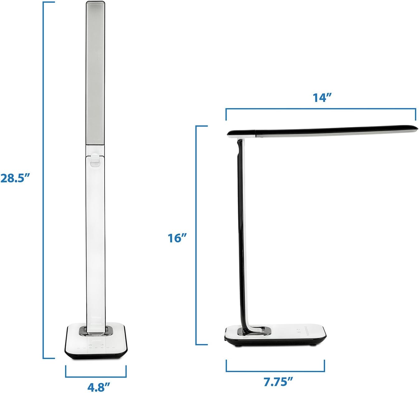 Turcom LED Desk Lamp With USB Charging Port Dimmable Touch Controls w/Color Adjustment, Eye Care Task Lamp, 5W, 1000 Lux,Multicolor