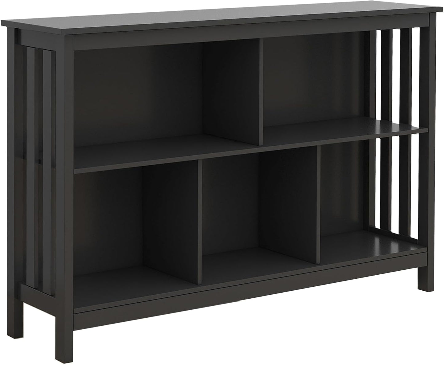 TaoHFE Short Bookshelf with 2-Layer 5 Cube Shelf,Wooden Bookcase Modern Minimalist Style, Horizontal Bookshelf for Living Room, Classroom, Bedroom, Book Shelf with Storage Cube Bookcase, Black