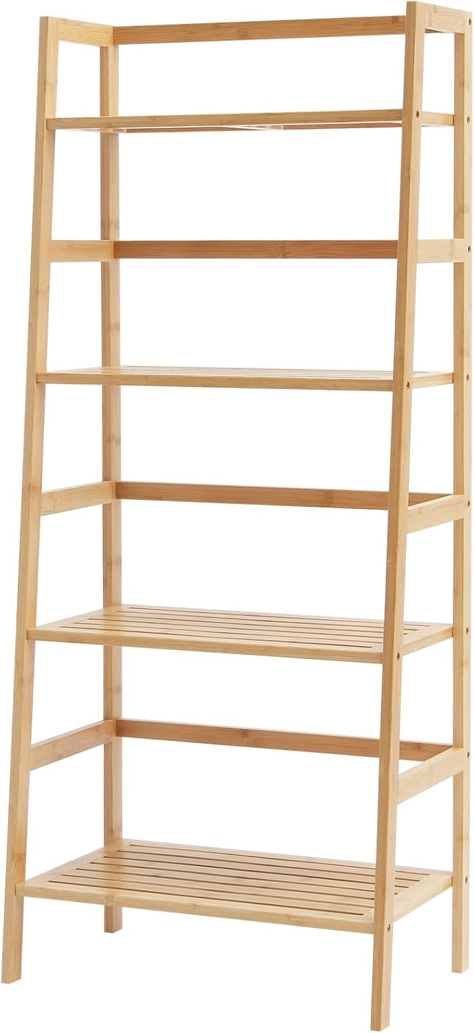 VEVOR 4-Tier Bamboo Ladder Shelf, Trapezoid Open Bookcase, Display Storage Rack Organizer, Freestanding Flower Plant Stand, Ladder Bookshelf Ideal for Bathroom, Bedroom, Office, Study, Natural