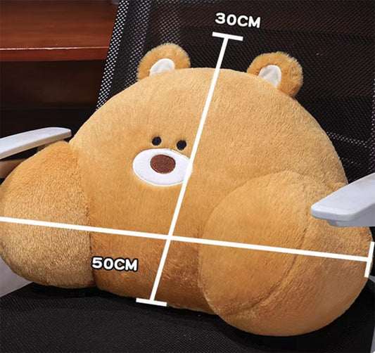 Tingting's Dream Cartoon Lumbar Pillows Office Chair Resting Lumbar Back Cushions Soft Sofa Bed Rest Reading Pillow Cute Waist Cushion (Brown-A, 50×35CM/19.7"×13.8")