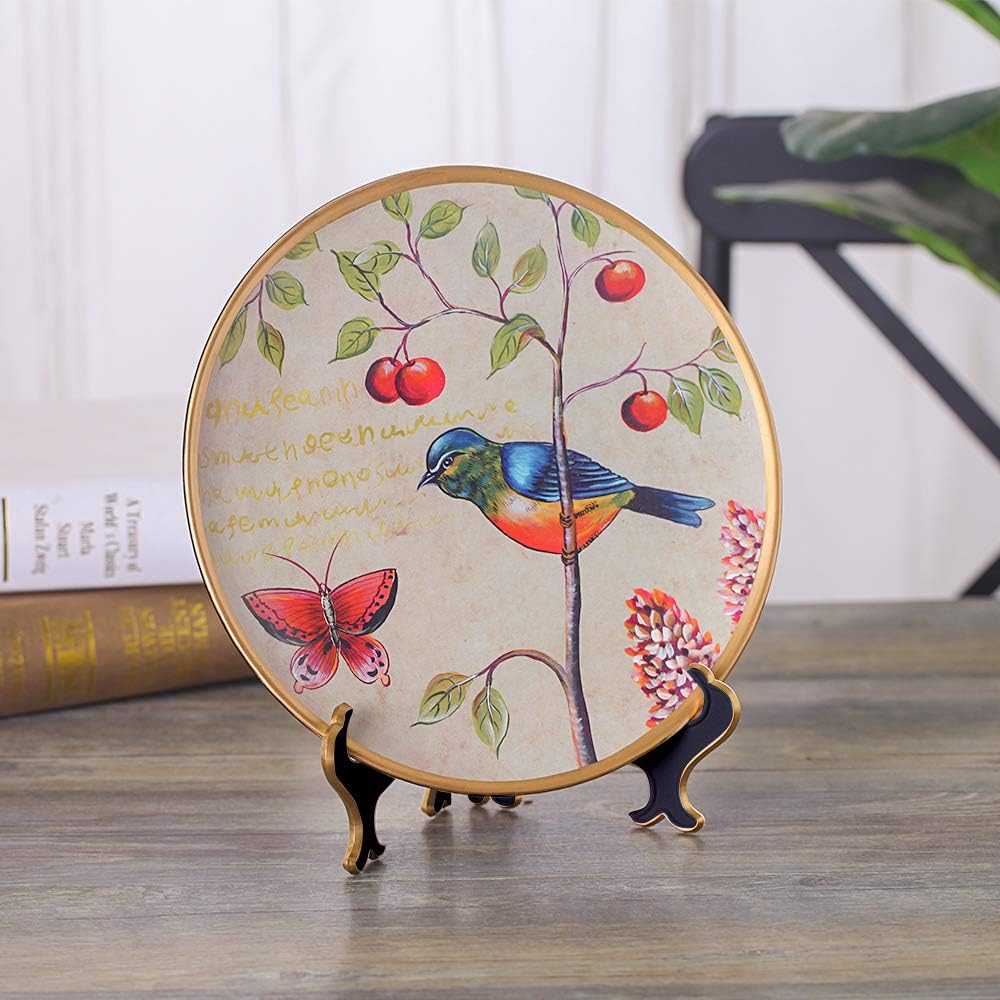Artliving 8 Inch Plate Display Stand - Adjustable Easel Holder for Decorative Plates, Pictures, Cookbooks - Black Gold Tabletop Stands with Foldable Design - 2 Pack