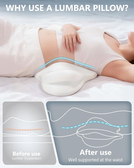 SMDR Ergonomic Lumbar Support Pillow, Dual-Wing Memory Foam Back Cushion for Lower Back Pain Relief & Posture Support (Standard Height), Washable Cover
