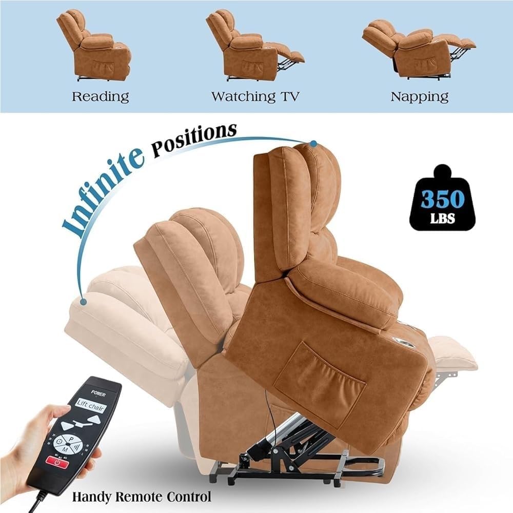 Oversized Large Electric Lift Recliner Chair for Elderly Electric Sofa with Massage Spacious Seat USB Port Modern Ergonomic Fabric for Living Room