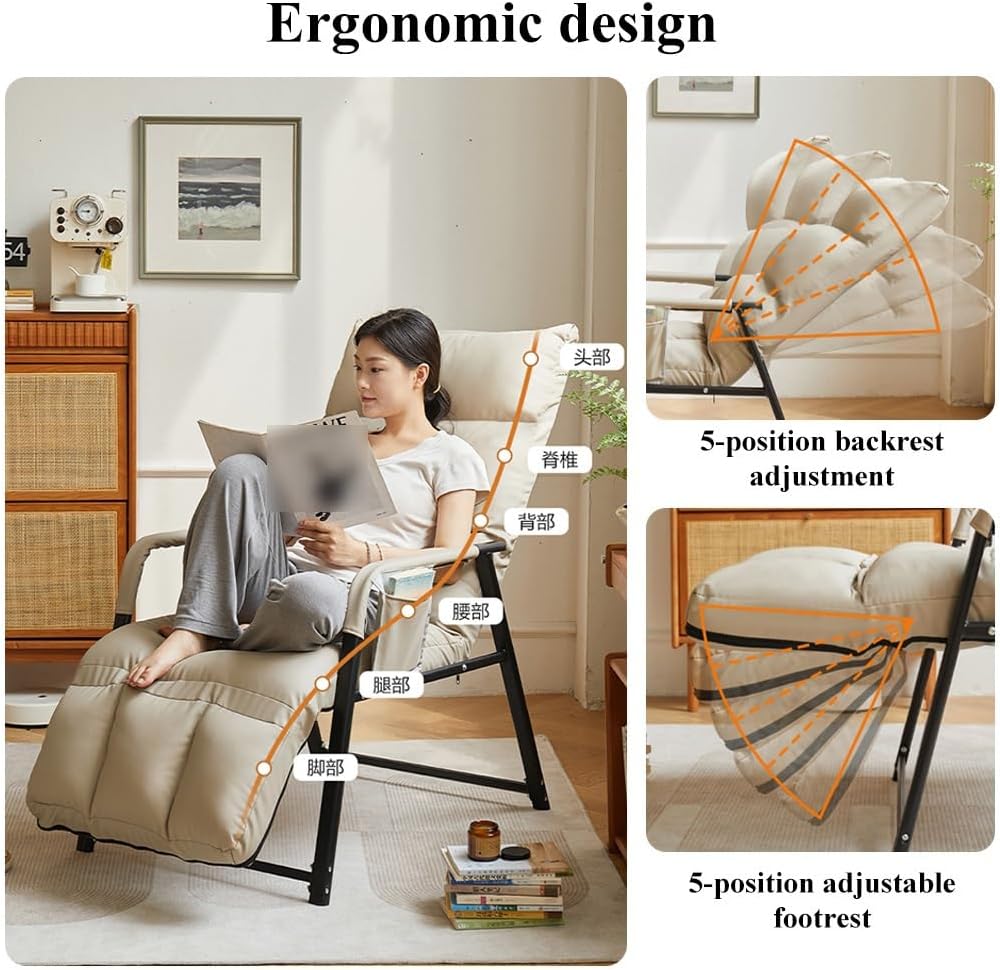 Recliner Lunch Break Lazy Chairs Armchair Adjustable Back and Footrest,Reading Chair Computer Chair Ergonomic Lounge Chair Reclining Sofa Chair(White)