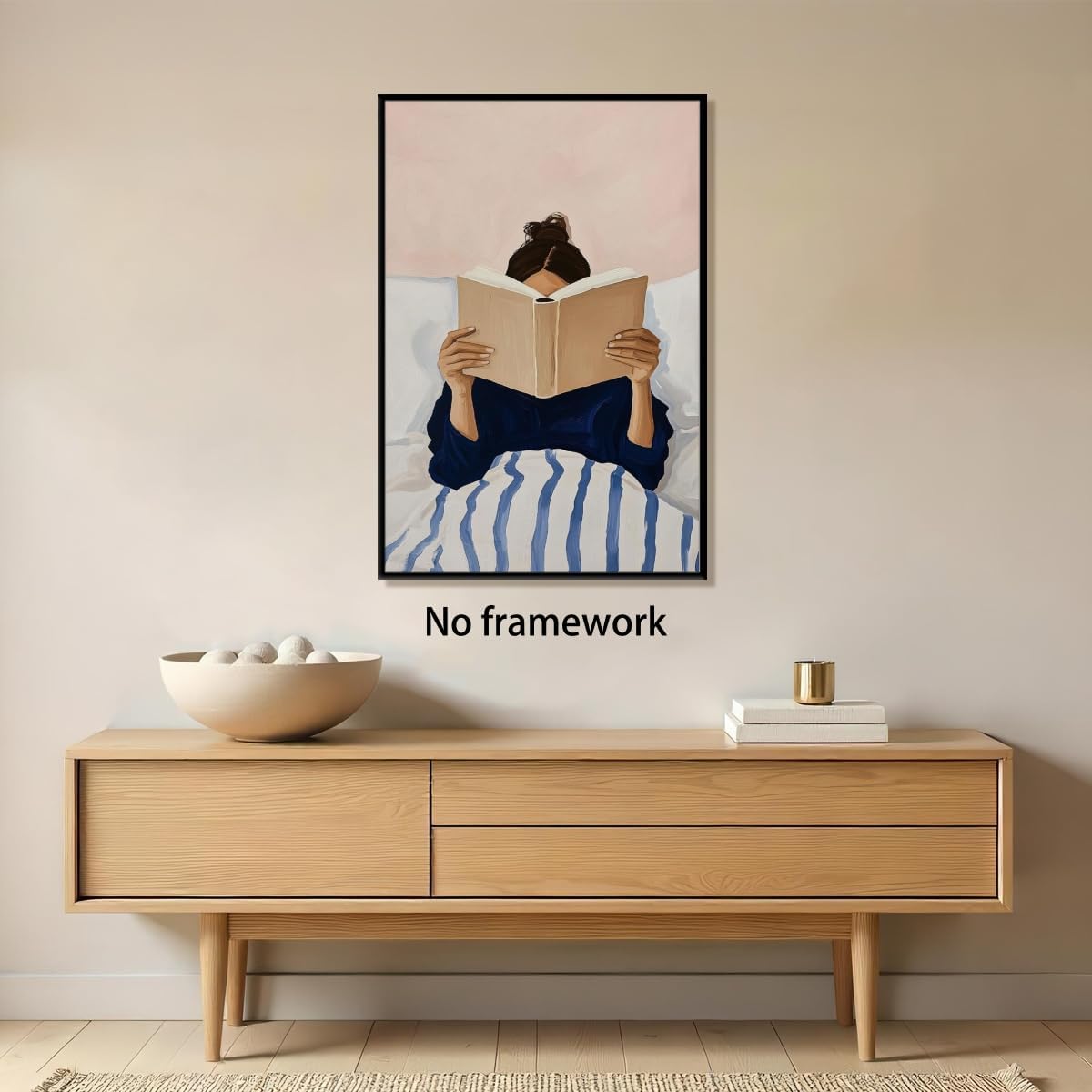 Vintage Woman Reading in Bed Poster Minimalist Book Lover Print Wall Art Reading Nook Library Living Room Girly Bedroom Decor Whimsical Retro Posters for Reader & Teens 16x24inch Unframed
