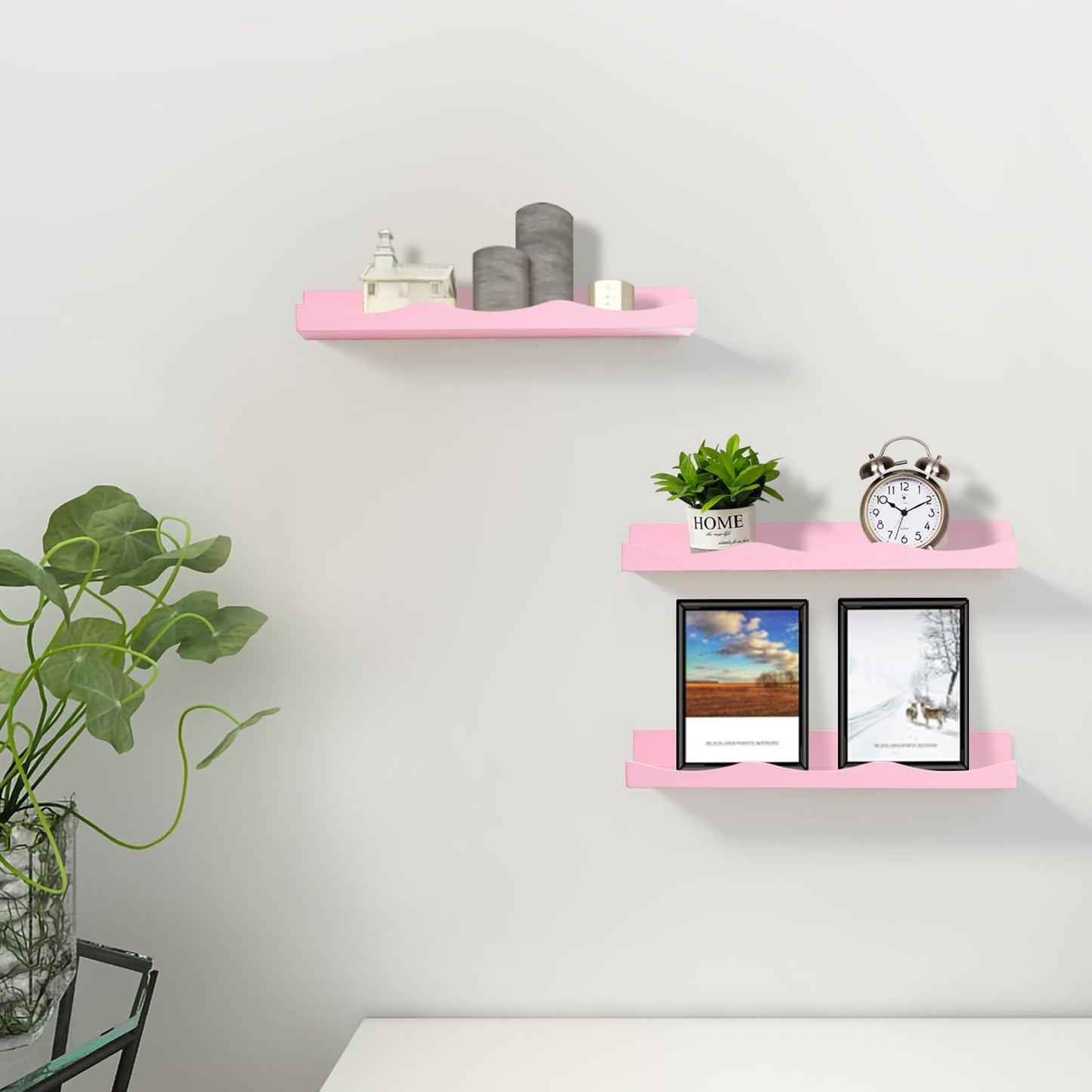 AZSKY Floating Bookshelf for Kids, Floating Shelves for Wall Cloud Picture Ledge Shelf Pink 16 Inches Nursery Book Shelves Set 3, Baby Book Shelf for Kids Room, Toddler Room, Baby Room, Nursery Decor