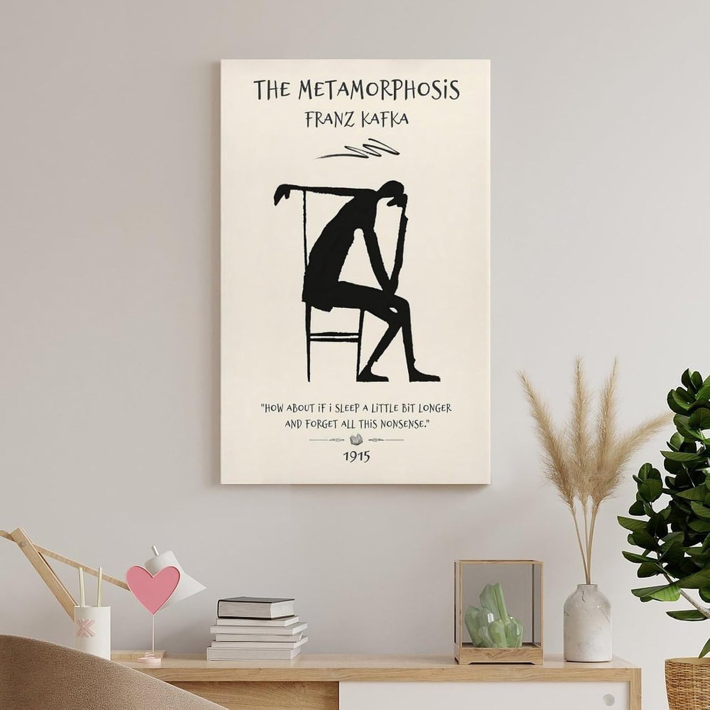 Metamorphosis Franz Kafka Silhouette Canvas Printing Wall Art Quote Dark Academia Style Posters Minimalist Black Figure Prints Reading Nook Wall Decor for Living Room Bedroom Study 12x18inch(30x45cm)