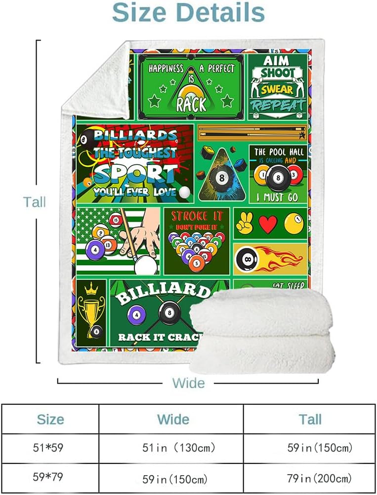 Billiards Gifts Blanket for Boys, Kids & Teens, Soft Warm 60"X50" Billiards Blanket for Bed, Sofa, Couch
