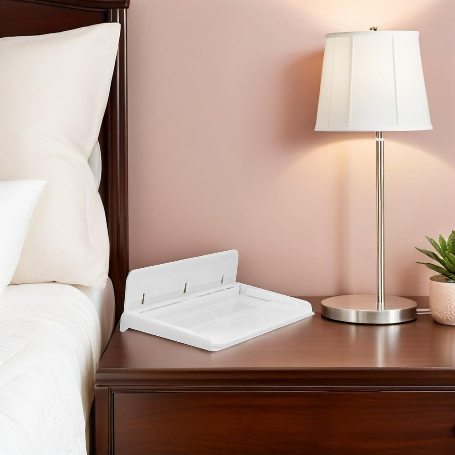 UPKOCH Foldable Wall-Mounted Bedside Shelf Organizer 11.81X8.26X2.75In No-Drill Floating Bed Shelf Tray for Dorm Room Storage Phones Books Cosmetics