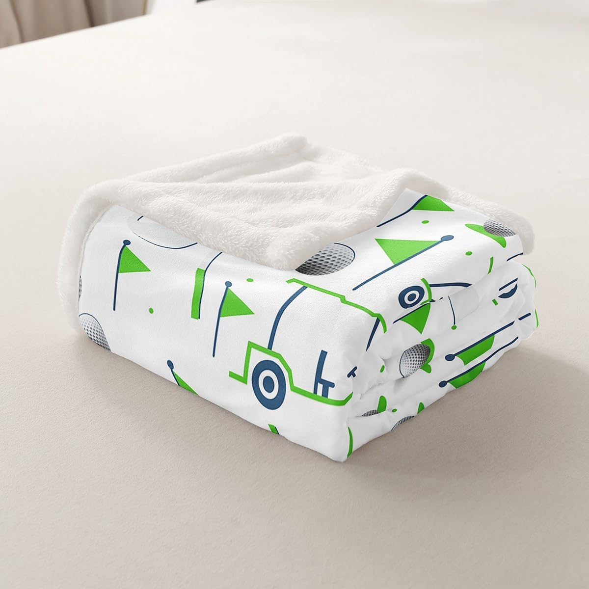 Feelyou Kids Golf Sherpa Throw Blanket Throw 50"x60" Golf Ball Golf Club Fleece Throw Blanket for Boys Girls Teens Golf Lover Sports Hobby Plush Blanket Fuzzy Blanket Green White Plush Blanket