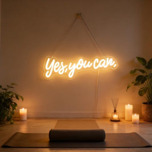 "Yes, You Can" LED Neon Sign Words Light Up Signs for Room Wall Art Decor, Inspiring Neon Light for Home, Apartment,School,Bar,Hotel,Restaurant,Cafe Decoration Christmas Birthday Gift (Warm white)