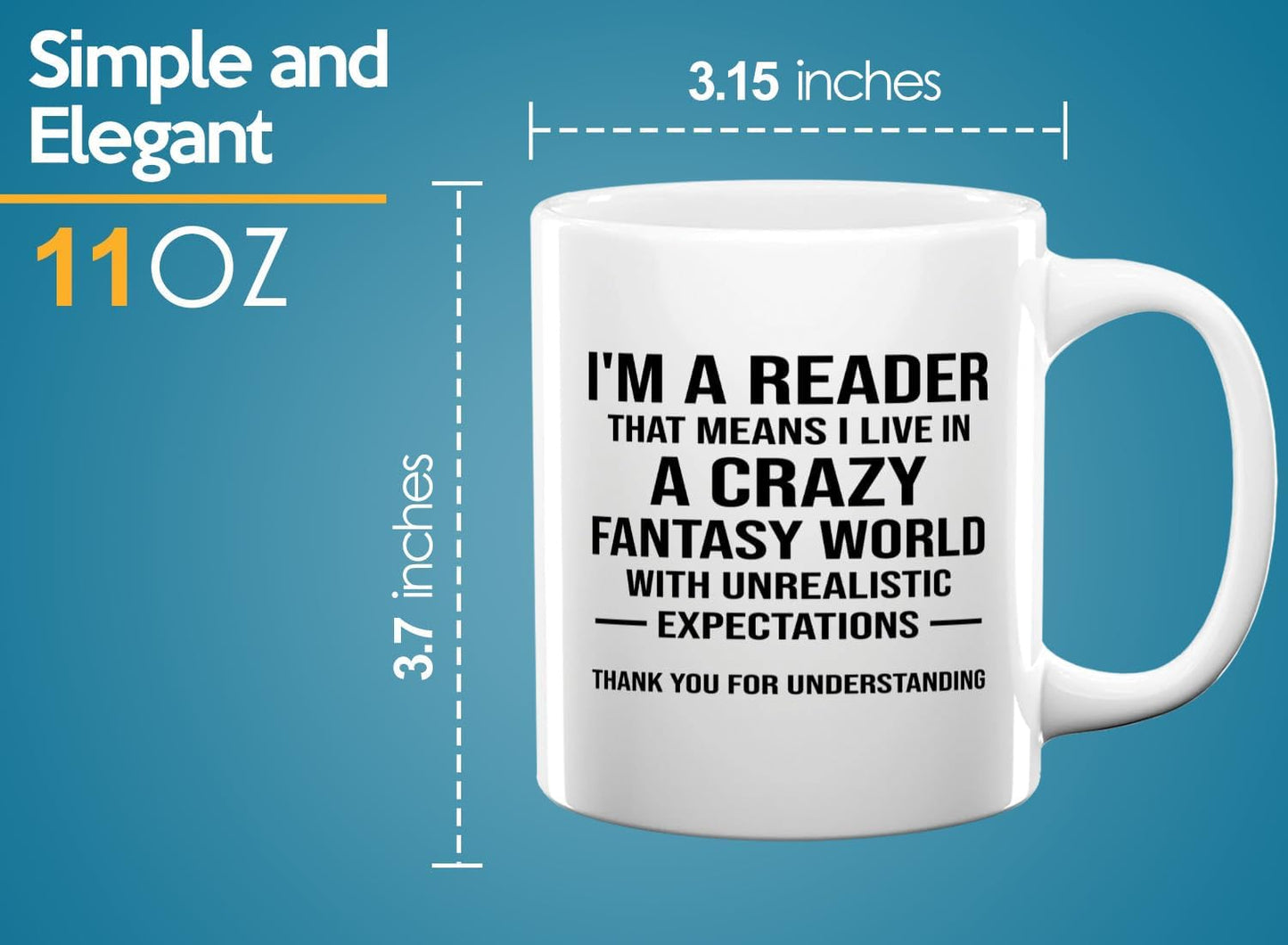 Book Lover Coffee Mug 11oz White -Crazy Fantasy World - Gift For Poets Bookish People Bibliophile Librarian Book Club Reader
