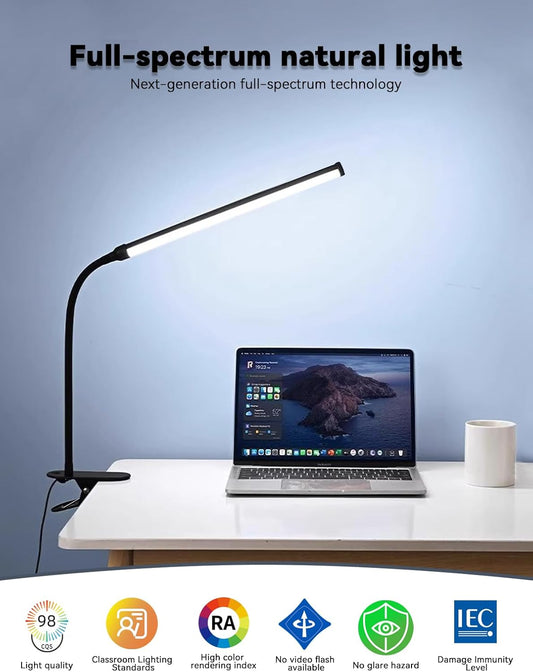 2 Pack LED Desk Lamp with Clamp,Eye-Caring Clip on Lights for Home Office Study Reading,3 Modes 10 Brightness,Long Flexible Goose-Neck,Swing Arm Architect Task Table Lamps with USB Adapter